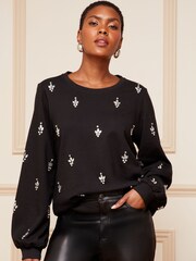 Love & Roses Black All over Beaded Embellished Sweatshirt - Image 1 of 4