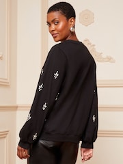 Love & Roses Black All over Beaded Embellished Sweatshirt - Image 3 of 4