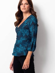 Sosandar Blue Animal Print Fit & Flare Top - Image 2 of 4