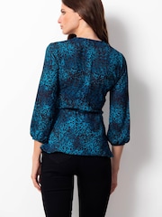 Sosandar Blue Animal Print Fit & Flare Top - Image 3 of 4