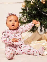 Lipsy Pink Christmas Sleepsuit - Baby - Image 1 of 4