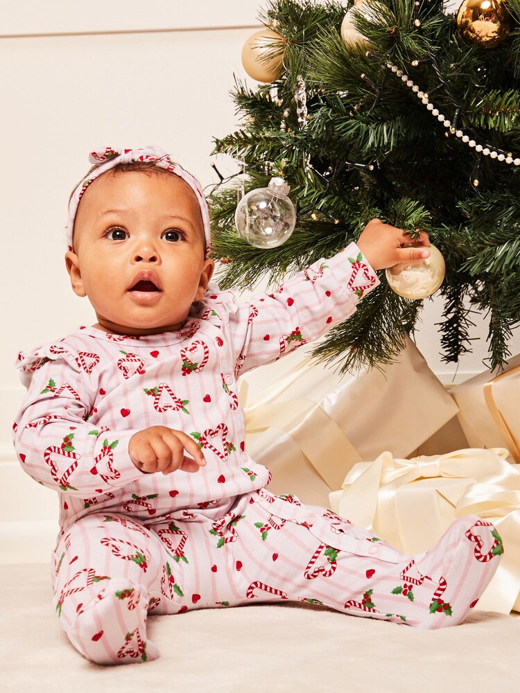 Lipsy Pink Christmas Sleepsuit - Baby - Image 1 of 4