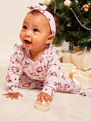 Lipsy Pink Christmas Sleepsuit - Baby - Image 2 of 4