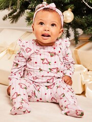Lipsy Pink Christmas Sleepsuit - Baby - Image 3 of 4
