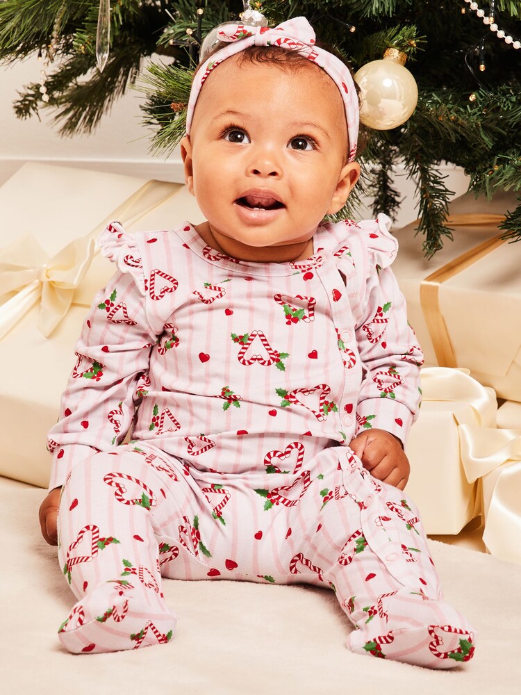 Lipsy Pink Christmas Sleepsuit - Baby - Image 3 of 4