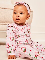 Lipsy Pink Christmas Sleepsuit - Baby - Image 4 of 4