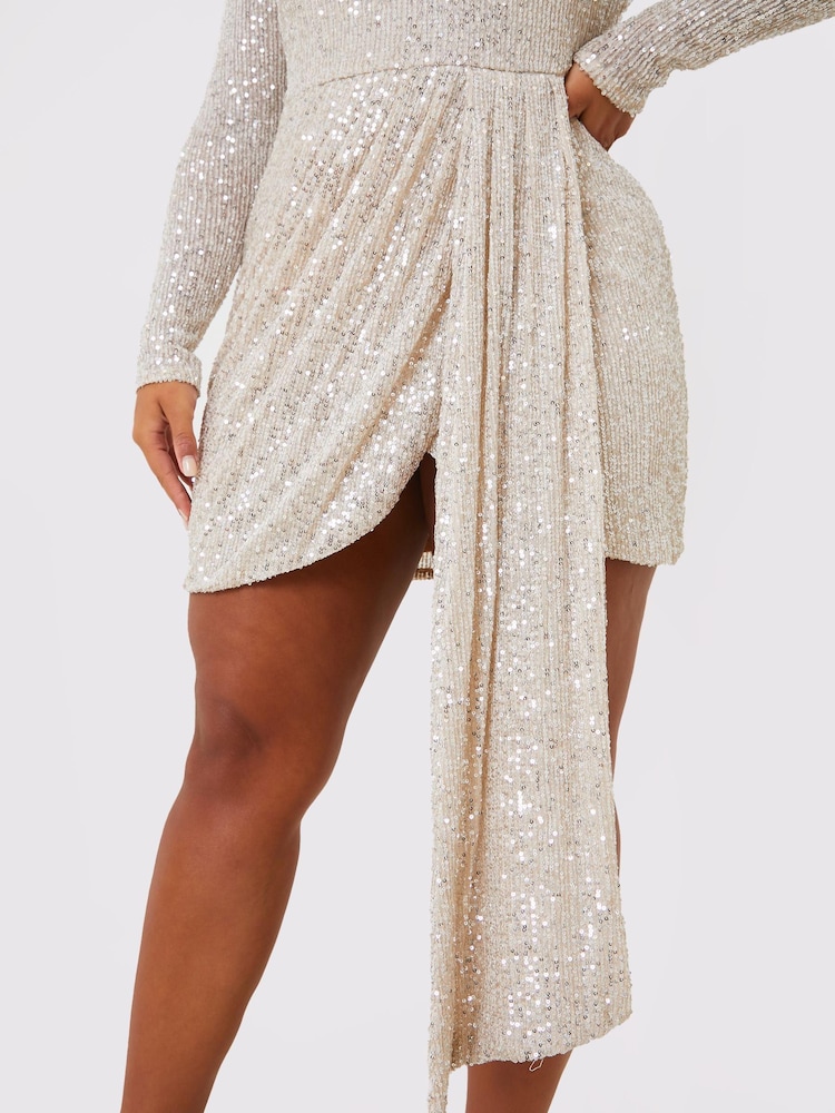 In The Style Gold Jac Jossa Sequin Drape Mini Dress - Image 3 of 4