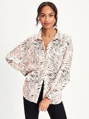 ONLY Black and White Long Sleeve Zebra Animal Printed Shirt - Image 1 of 4