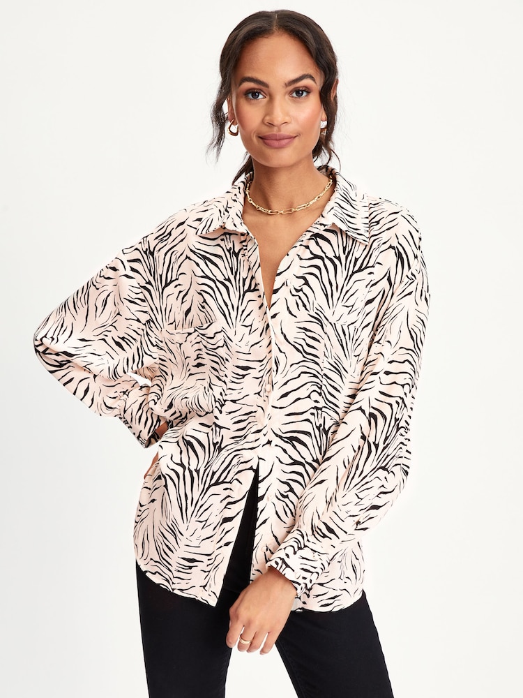 ONLY Black and White Long Sleeve Zebra Animal Printed Shirt - Image 1 of 4