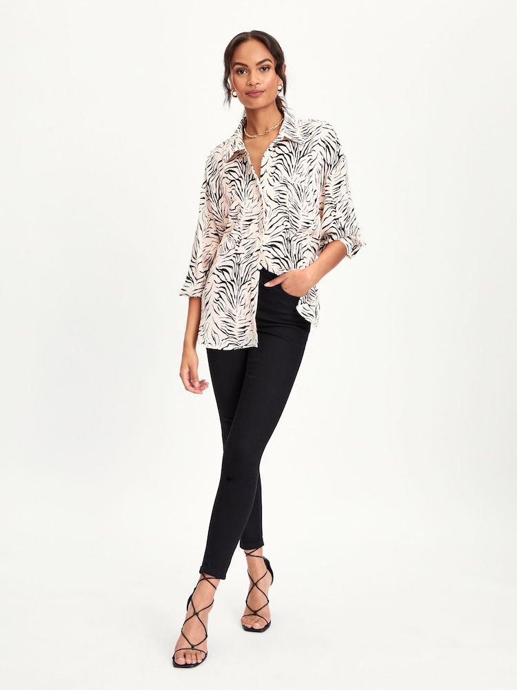 ONLY Black and White Long Sleeve Zebra Animal Printed Shirt - Image 4 of 4
