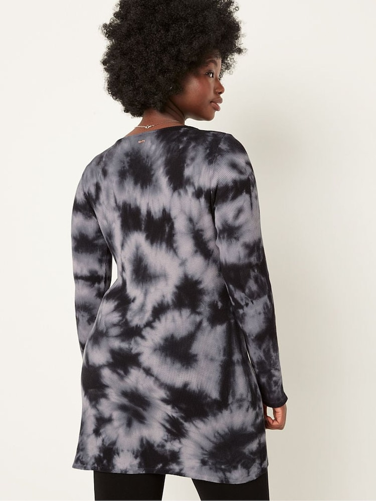 Victoria's Secret PINK Black Tie Dye Thermal Long Sleeve Henley Dress - Image 2 of 4