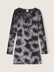 Victoria's Secret PINK Black Tie Dye Thermal Long Sleeve Henley Dress - Image 4 of 4