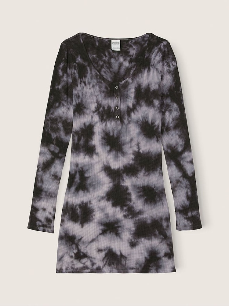 Victoria's Secret PINK Black Tie Dye Thermal Long Sleeve Henley Dress - Image 4 of 4