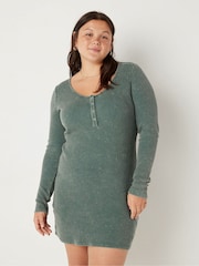 Victoria's Secret PINK Green Wash Thermal Long Sleeve Henley Dress - Image 1 of 4