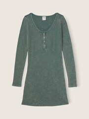 Victoria's Secret PINK Green Wash Thermal Long Sleeve Henley Dress - Image 4 of 4