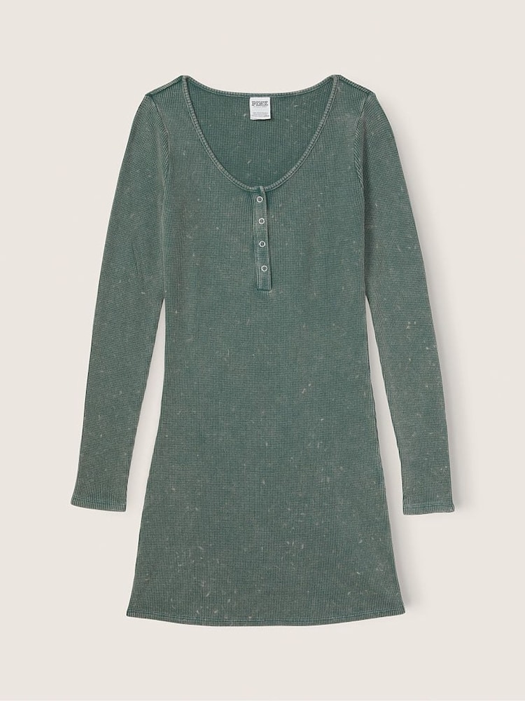 Victoria's Secret PINK Green Wash Thermal Long Sleeve Henley Dress - Image 4 of 4 Victoria's Secret PINK Green Wash Thermal Long Sleeve Henley Dress - Image 4 of 4