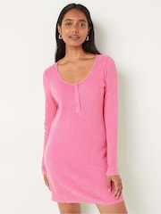 Victoria's Secret PINK Ultra Pink Wash Thermal Long Sleeve Henley Dress - Image 1 of 3