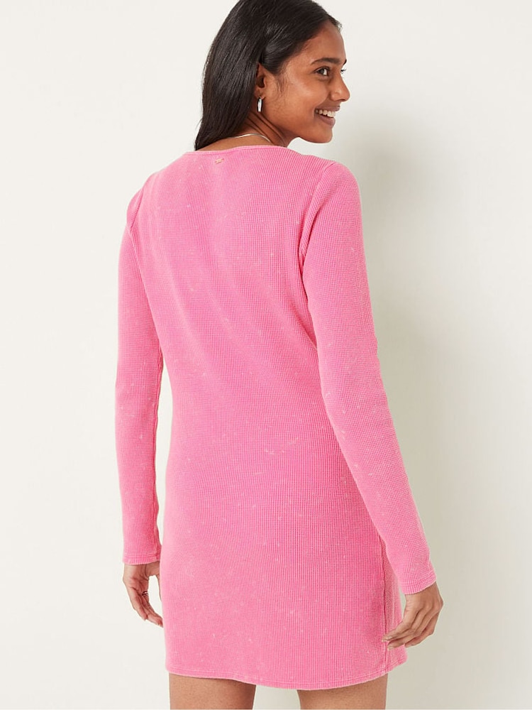 Victoria's Secret PINK Ultra Pink Wash Thermal Long Sleeve Henley Dress - Image 2 of 3