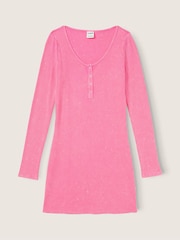 Victoria's Secret PINK Ultra Pink Wash Thermal Long Sleeve Henley Dress - Image 3 of 3