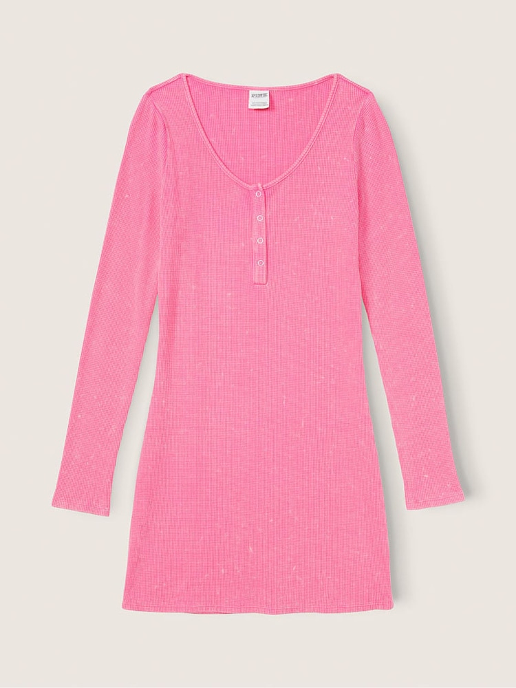 Victoria's Secret PINK Ultra Pink Wash Thermal Long Sleeve Henley Dress - Image 3 of 3