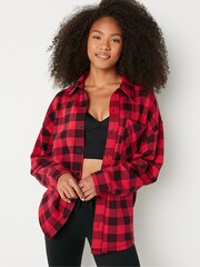 Victoria's Secret PINK Red Pepper Plaid Fleece Shirt Jacket - Image 1 of 4