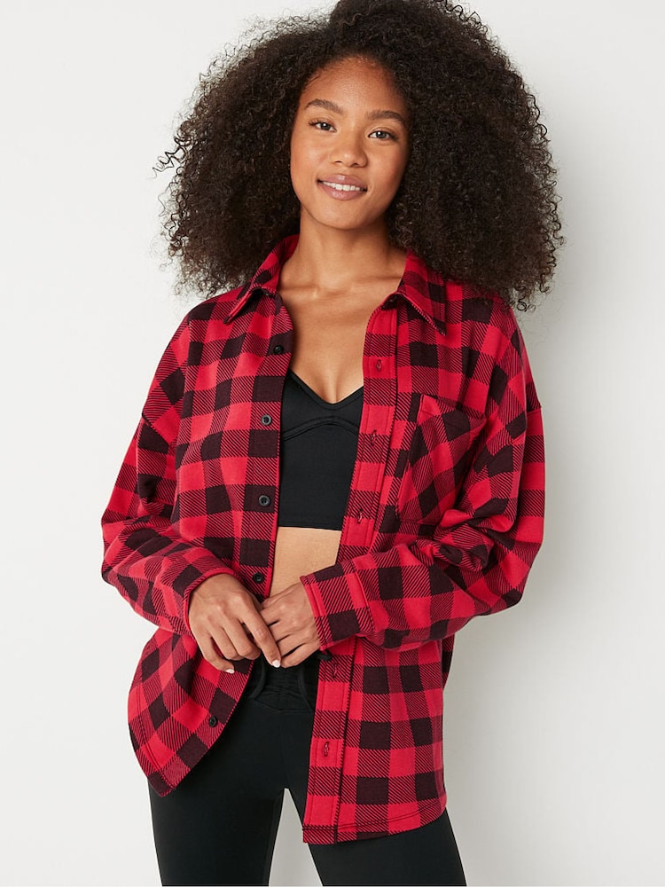 Victoria's Secret PINK Red Pepper Plaid Fleece Shirt Jacket - Image 1 of 4