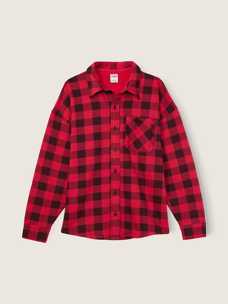 Victoria's Secret PINK Red Pepper Plaid Fleece Shirt Jacket - Image 4 of 4
