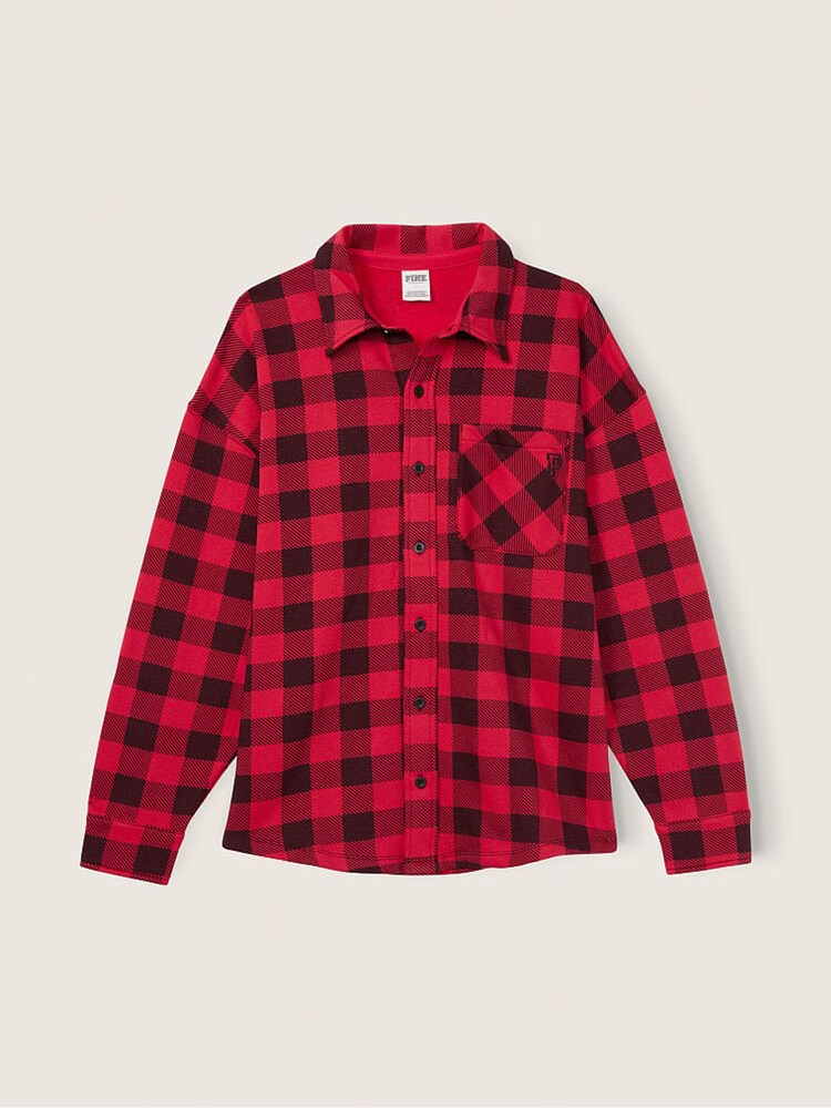 Victoria's Secret PINK Red Pepper Plaid Fleece Shirt Jacket - Image 4 of 4 Victoria's Secret PINK Red Pepper Plaid Fleece Shirt Jacket - Image 4 of 4