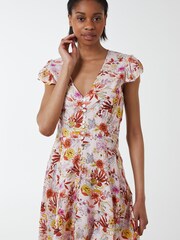 Blue Vanilla Pink Frill Slv Button Front Floral Mini Dress - Image 3 of 4