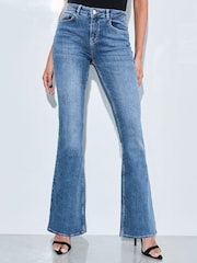 Lipsy Authenctic Blue Petite Mid Rise Flare jeans - Image 1 of 4