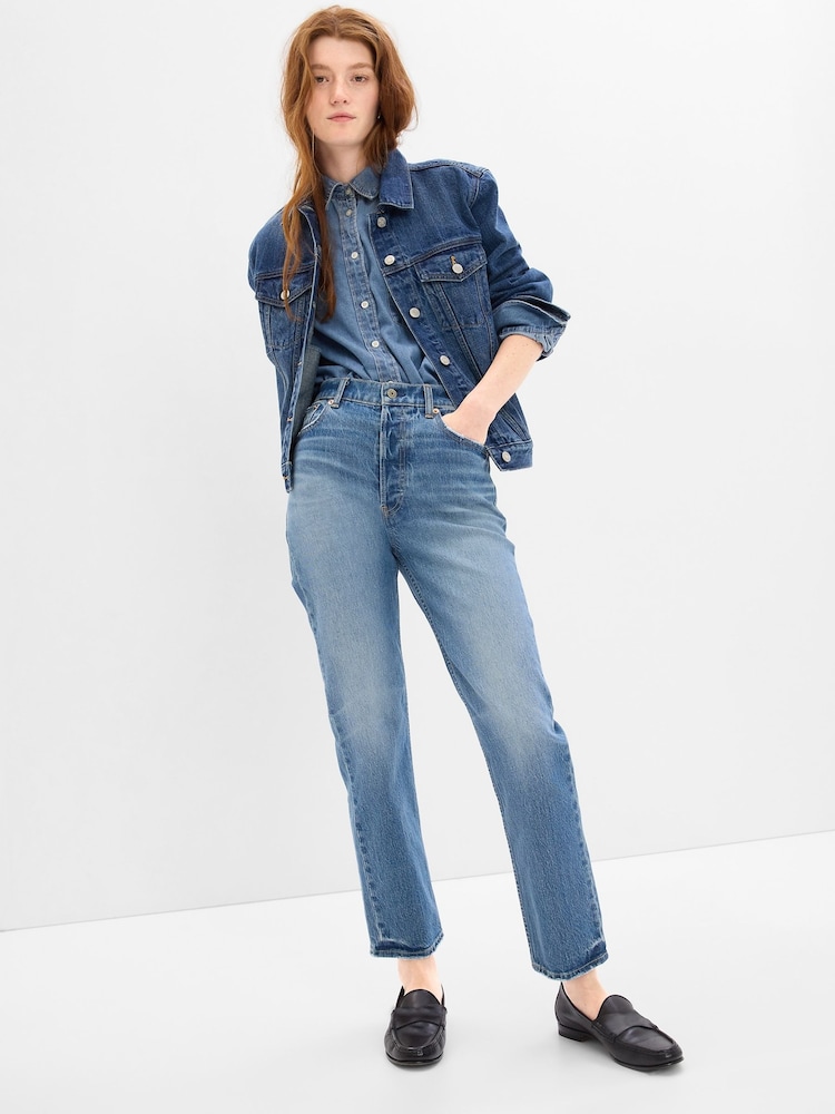 Hellblaue Waschung - Gap Cheeky-Straight-Jeans mit hohem Bund - Bild 1 von 10 Hellblaue Waschung - Gap Cheeky-Straight-Jeans mit hohem Bund - Bild 1 von 10