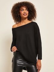 Friends Like These Black Soft Jersey Long Sleeve Slash Neck Tunic Top - Image 1 of 3