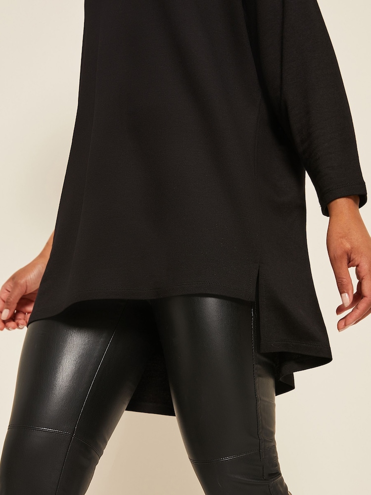 Friends Like These Black Soft Jersey Long Sleeve Slash Neck Tunic Top - Image 3 of 3