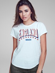 Coto7 White England Womens Football 2023 Red And Blue Women's T-Shirt - Image 1 of 3