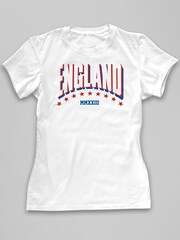 Coto7 White England Womens Football 2023 Red And Blue Women's T-Shirt - Image 2 of 3