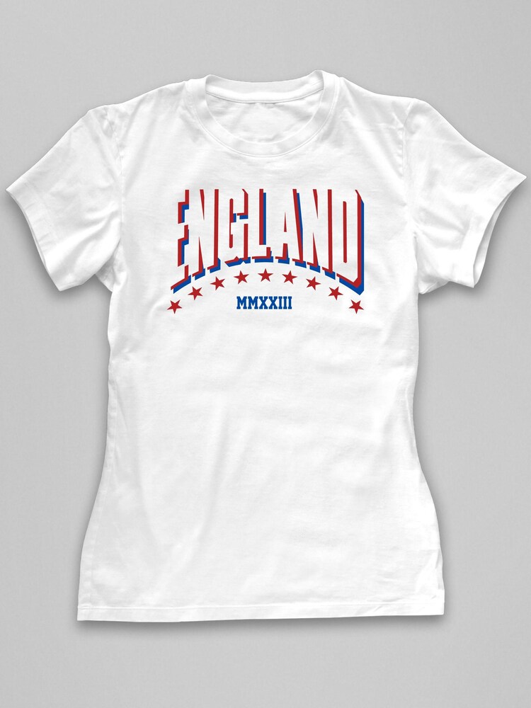 Coto7 White England Womens Football 2023 Red And Blue Women's T-Shirt - Image 2 of 3