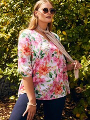 Taking Shape White Curve Cotton Gauze Floral Top - Image 1 of 5