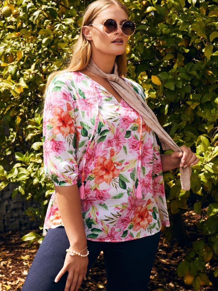 Taking Shape White Curve Cotton Gauze Floral Top - Image 1 of 5 Taking Shape White Curve Cotton Gauze Floral Top - Image 1 of 5