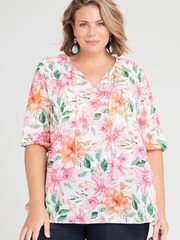 Taking Shape White Curve Cotton Gauze Floral Top - Image 2 of 5