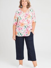 Taking Shape White Curve Cotton Gauze Floral Top - Image 4 of 5