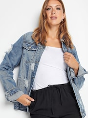 Blau - Long Tall Sally Denim-Jacke in Distressed-Optik - Bild 1 von 4
