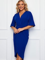 Girl In Mind Blue Cobalt Chelsea Short Sleeve Wrap Midi Dress - Image 1 of 4