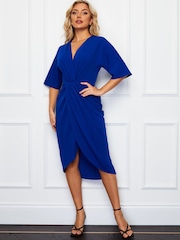 Girl In Mind Blue Cobalt Chelsea Short Sleeve Wrap Midi Dress - Image 4 of 4