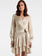 Forever New Gold Emerson Long Sleeve Satin Mini Dress - Image 1 of 5
