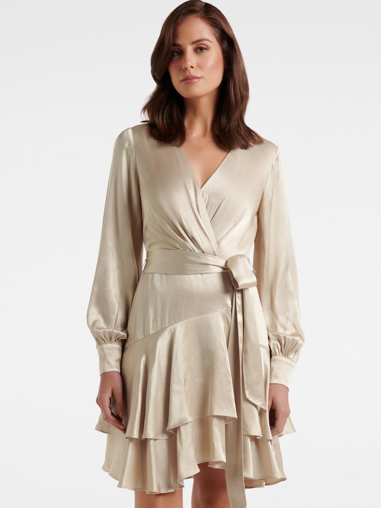 Forever New Gold Emerson Long Sleeve Satin Mini Dress - Image 1 of 5 Forever New Gold Emerson Long Sleeve Satin Mini Dress - Image 1 of 5