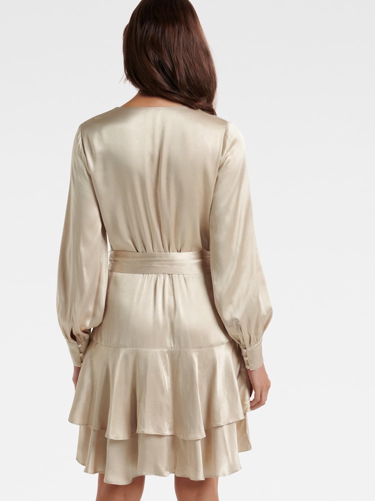 Forever New Gold Emerson Long Sleeve Satin Mini Dress - Image 2 of 5 Forever New Gold Emerson Long Sleeve Satin Mini Dress - Image 2 of 5