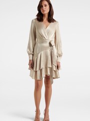 Forever New Gold Emerson Long Sleeve Satin Mini Dress - Image 4 of 5