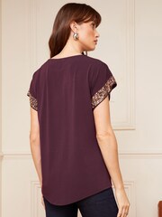 Love & Roses Purple Roll Sleeve Round Neck T-Shirt - Image 2 of 4