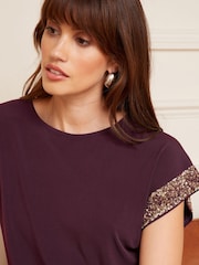 Love & Roses Purple Roll Sleeve Round Neck T-Shirt - Image 3 of 4