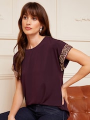 Love & Roses Purple Roll Sleeve Round Neck T-Shirt - Image 4 of 4